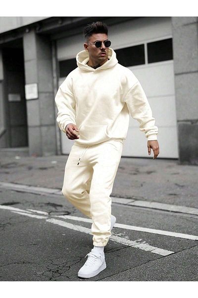 Elfa Tekstil Men's Hooded Loose Cotton Jogger Tracksuit Set