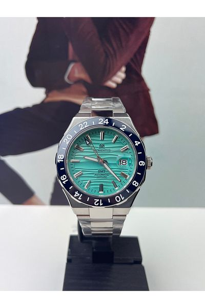 Momentus Turquoise Automatic Gmt Men's Wristwatch 10 Atm Waterproof