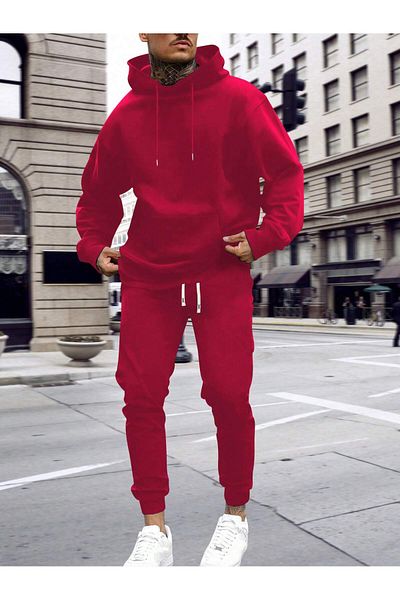 Elfa Tekstil Men's Hooded Loose Cotton Jogger Tracksuit Set