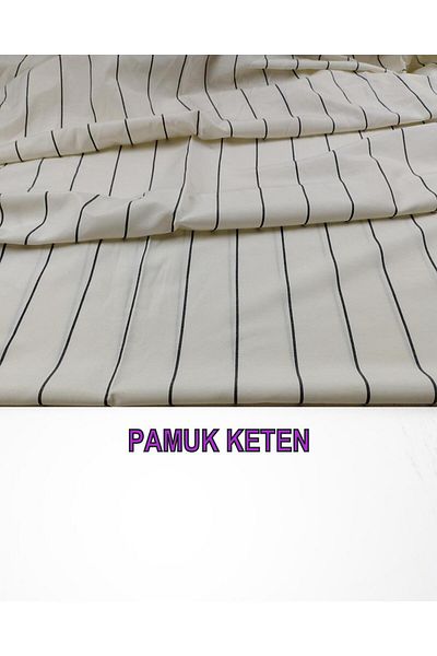 Kumaş Parça Βαμβακερή λινή κρέμα ανθρακί με ρίγες στο λαιμό (Πλάτος 150 cm x Μήκος 300 cm)