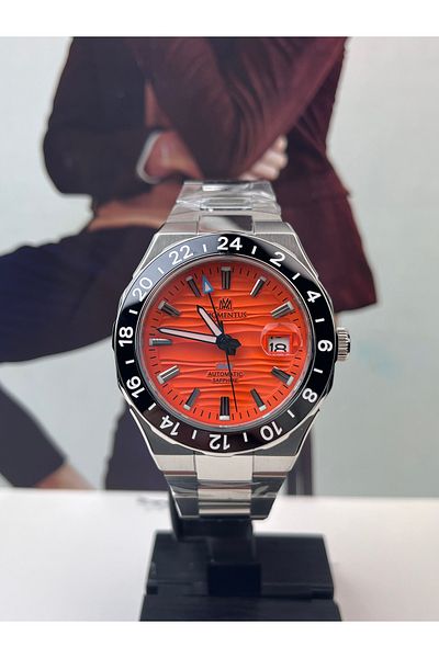 Momentus Orange Automatic Gmt Men's Wristwatch 10 Atm Waterproof