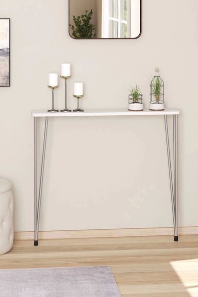 Pinhal Home Oval Kenar Dresuar Beyaz 100cm Gümüş Ayak