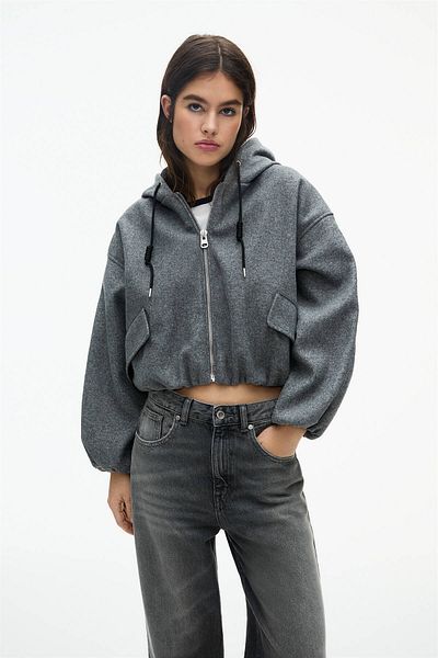 Pull & Bear Felt texture bomber jacket with hood