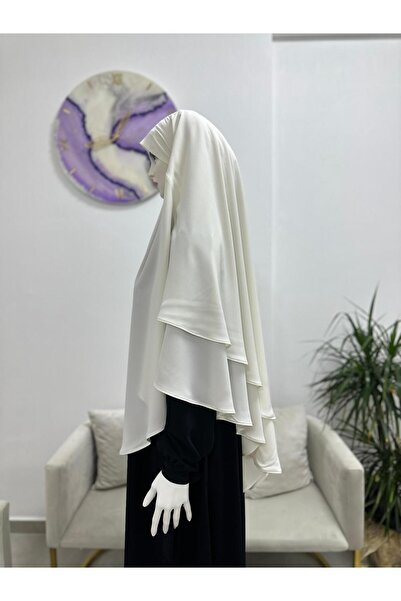 erasra class Khimar Hijap Ecru - Souffle Ready Scarf, Two Layers of Back, Medina Silk