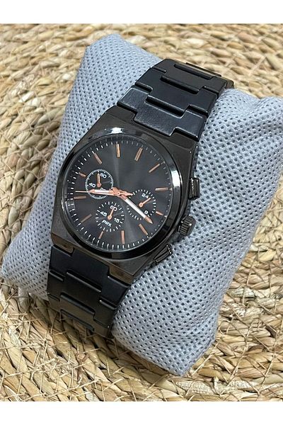 Brality Steel Cord Men's Wristwatch - Case and Cord Black Color Black Dial (3 Circle Detail) - 6059