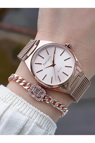 Ferrucci Çelik Kordon 2 Yıl Garantili Yeni Sezon 30 Mt Suya Dayanıklı Kadın Kol Saati Bfc.03439.02