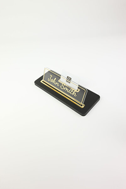 Turgut Office Δερμάτινη θήκη για επιτραπέζια κάρτα, μονόχρωμη μαύρη με χρυσή ...