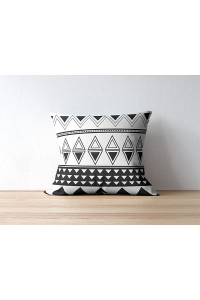 Home Geometric Pattern Black-White Rachel Fabric - Single Throw Pillow Cover (45X45)