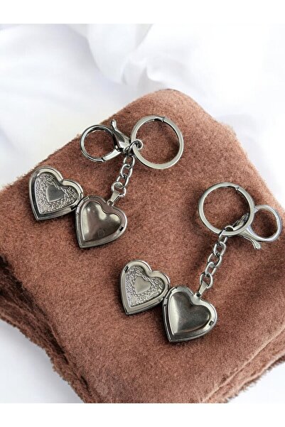 GLANZEND 2'li Kalp Fotoğraflıklı Kapaklı Anahtarlık Çift Anahtarlığı