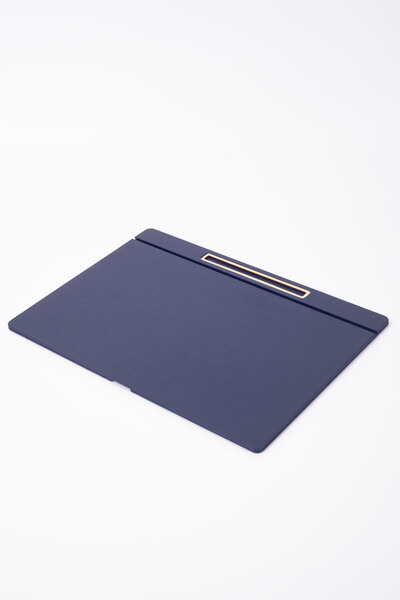 Turgut Office Deri Kapaklı Masa Sümeni Lacivet Gold Detaylı 50x35cm