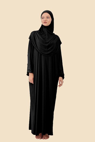 Sonbaharmoda Ολόσωμο φόρεμα προσευχής Hijab με αποσπώμενο μαντίλι από οργανικό βαμβάκι ελαστικό χτενισμένο βαμβάκι