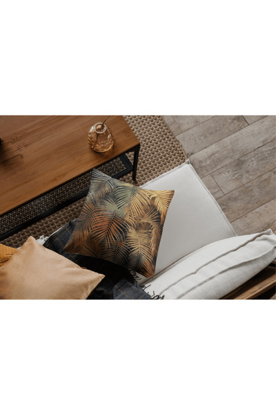 Home Rachel Fabric Set of 4 - Gold and Green Palm Pattern Digital Printed Throw Pillow Cover (45X45)