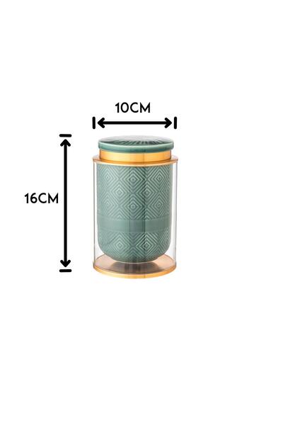 Dania Green porcelain and glass jar with metal lid, 10 x 16