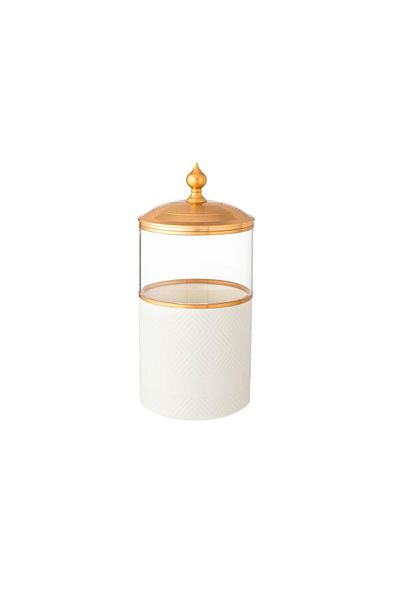 Dania White porcelain and glass jar with metal lid, 10.5 x 19