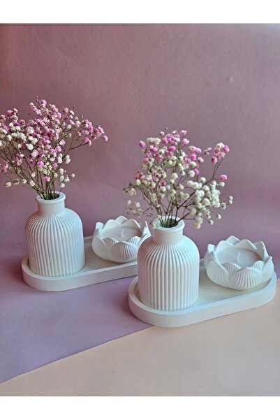 LALEZEN HOME Dekoratif Stantlı Gül Mum Ve Vazo Seti 2 Adet ( Çiçekler Dahil D...