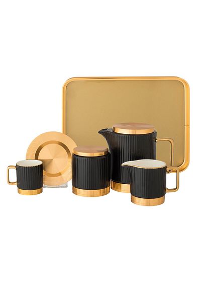 Dania A set of black porcelain Turkish coffee cups, 16 pieces