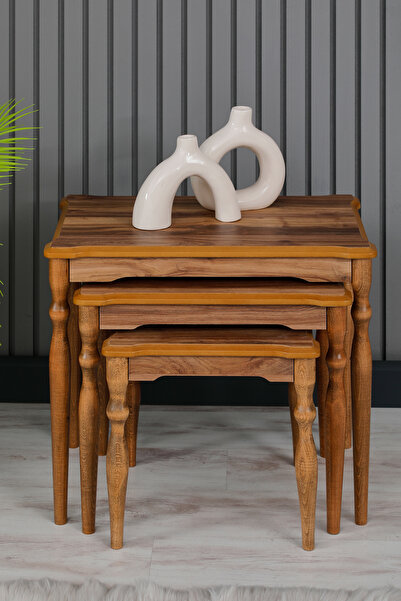 FAYMEND İnci Ceviz 3'lü Lüx Ahşap Sehpa MDF