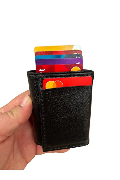 SAYILI COLLECTION Siyah Suni Deri Otomatik Mekanizmalı Kartlık Cüzdan Çok Göz...
