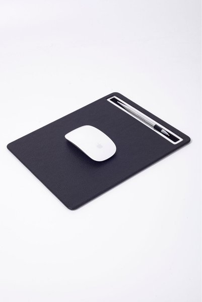 Turgut Office Mousepad din piele negru cu detaliu cromat