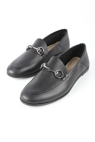 Munshoes Luna Black Genuine Leather Women's Ballerinas