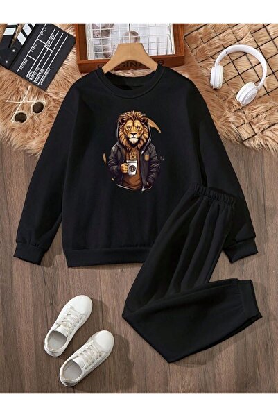 armicem Σετ παιδικές φόρμες Unisex με στάμπα Lion με λαιμόκοψη