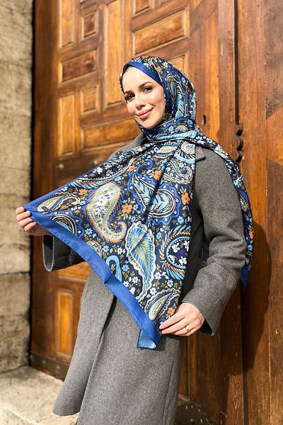 Sultan Soft Cotton Shawl - Paisley Pattern - Slt3079-01 - Navy Blue, Green, Orange
