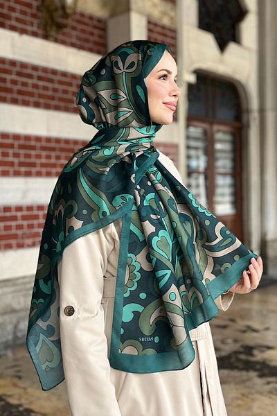 Sultan Soft Cotton Shawl - Mira Pattern - Slt2527-12 - Green, Mink