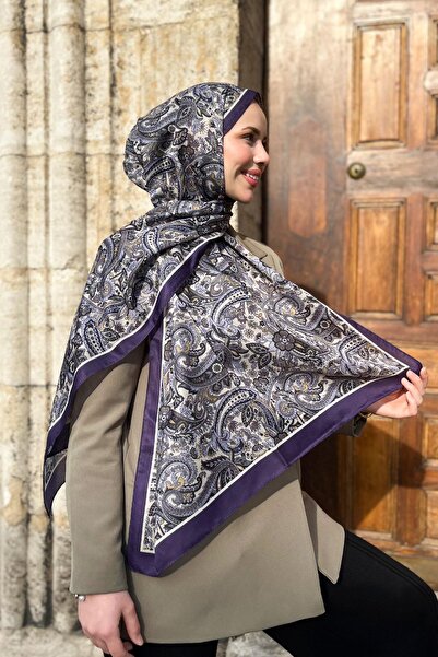 Sultan Soft Pamuk Şal - Etnik Desen - SLT1026-14 - Mor, Gri, Bej