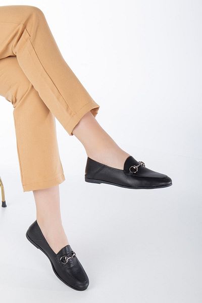 Munshoes Luna Black Genuine Leather Women's Ballerinas