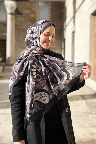 Sultan Μαλακό βαμβακερό σάλι - Mira Pattern - Slt2527-10 - Milk Coffee, Grey
