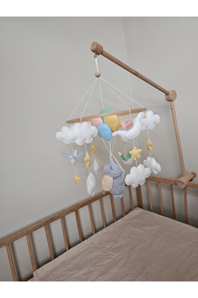 hobiimobiii Dönence (MÜZİKLİ) Bebek beşik süsü keçe dönence uçan balon filli