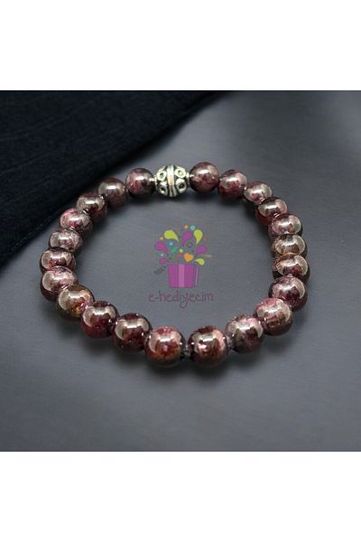 eHediyecim Aries Zodiac Love Stone - Granate (LAL) Natural Stone Bracelet