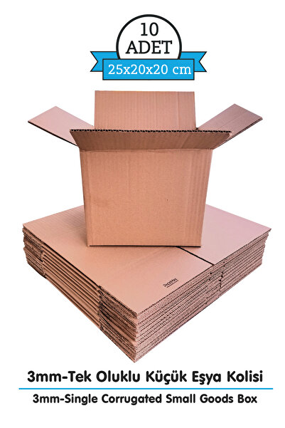 PackMai 25x20x20 cm Koli - Kutu | 10 ADET | 3 mm Hafif Eşya Kutusu Tek Oluklu