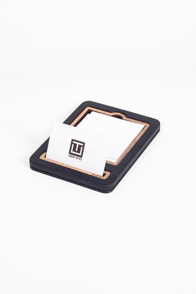 Turgut Office Leather Note Holder Black Wooden Detailed Note Case and Business Card Holder