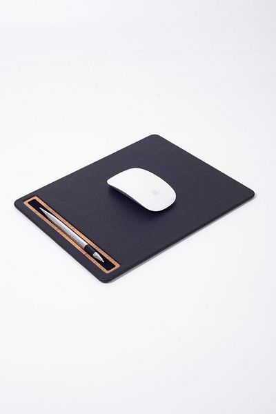 Turgut Office Leather Mousepad Black with Wooden Detail