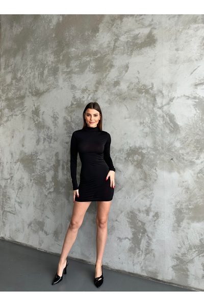 Diviny Μίνι φόρεμα με ψηλό γιακά σε μαύρο χρώμα