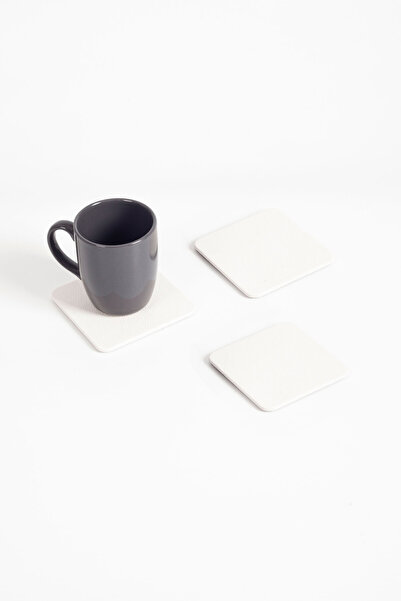 Turgut Office Leather Coaster White 3 Pieces