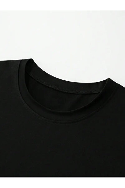 qubo sportswear & company černé 100% bavlna Silná textura Pohodlné oversize Crew Neck Černé tričko