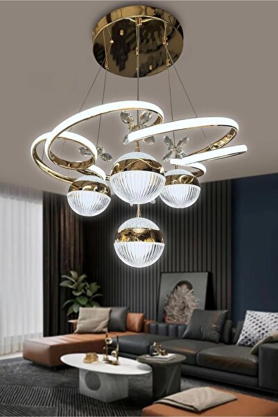 NZL Lighting 3 Renk Kumandalı Modern Sarkıt 4 Toplu Kelebekli Ledli Avize Gold Nikelaj Kaplama Avize