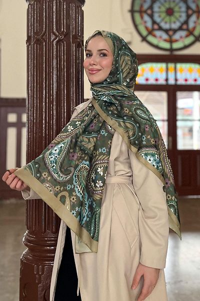 Sultan Soft Cotton Shawl - Paisley Pattern - Slt3079-16 - Green, Blue