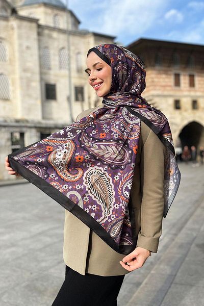 Sultan Soft Cotton Shawl - Paisley Pattern - Slt3079-12 - Purple, Green, Black