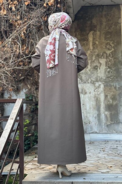 Invee Yün Detaylı Düğmeli Kadın Kap Haki Yeşil