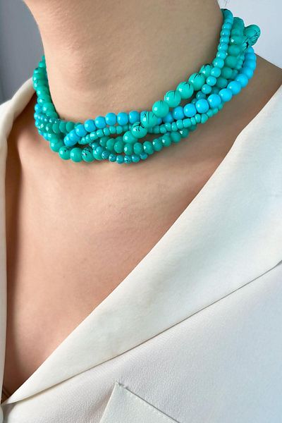 Sose Moda Turquoise Crystal Bead Coiled Necklace