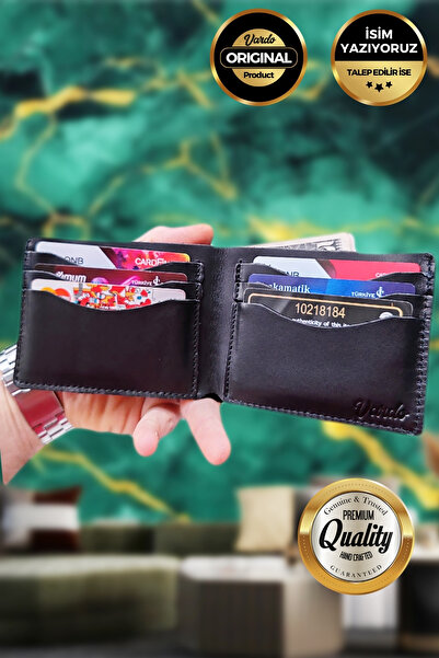 Vardo [ Ім'я можна вказати ] Arthur Чоловічий гаманець з натуральної італійської шкіри, чорний, 11,5x8,5 см