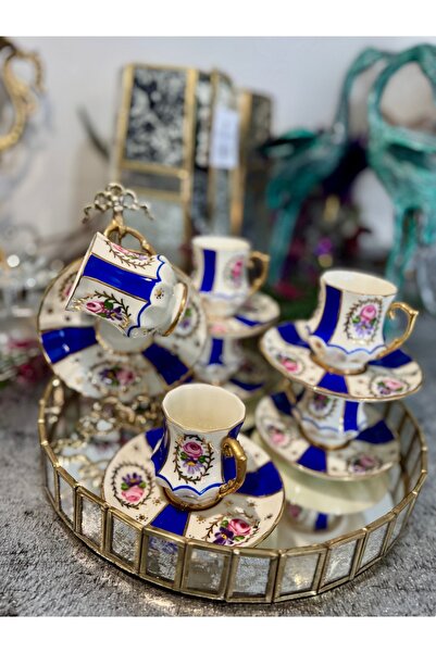 Handmade Esterhomedecor 6-Person Floral Print Porcelain Coffee Cup Set - Handmade