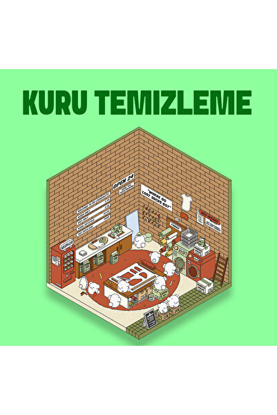 The Gookie Kuru Temizleme Izometrik Sticker, Yapışkanlı 3d Etiket Çıkartma
