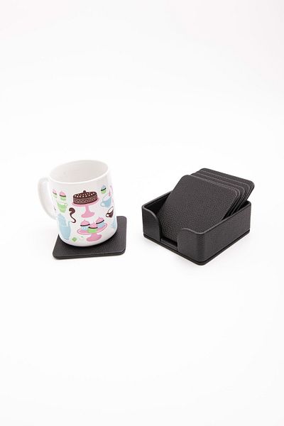 Turgut Office Leather Coaster Set Black