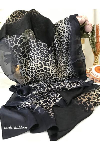 Organic Scarfs Jaguar Patterned Silk Shawl - Black