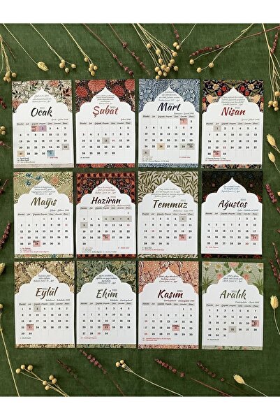 Else Craft 2025 Yılı Hicri ve Miladi Ortak Masaüstü İslami Takvim - Desenli - Ahşap Ayaklık Hediyeli