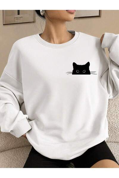 EVIus UNISEX, Sweet pisică cu imprimeu , Confortabil și elegant Swea tricou ,...